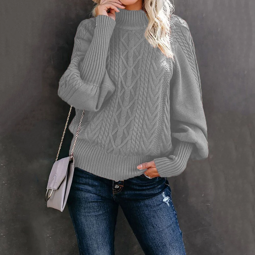 Women Long-sleeved Knitted Solid Color Sweater