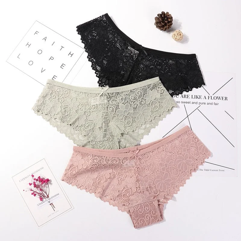 3 Pcs Panties For Woman Underwear Sexy Lace Breathable Female Panty Transparent Briefs Sexy Underwear Women High Quality 2020