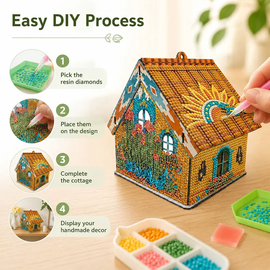 DIY Wooden House Diamond Art Painting Kit for Adults Home (Tropical cactus)