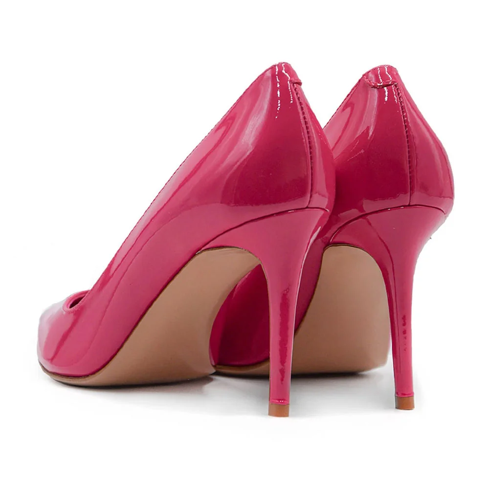 Fuchsia Patent Leather Pointed Toe Stiletto High Heel Pumps for Women