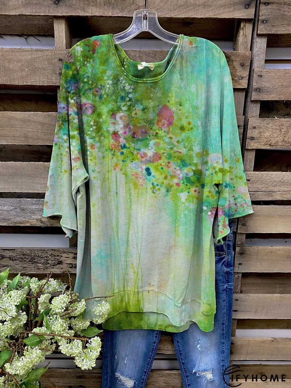 Green Field Ombre/tie-Dye Half Sleeve Pastoral T-shirt | IFYHOME