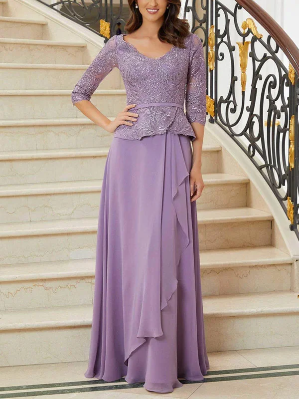 Laced Quarter Sleeve Evening Gown