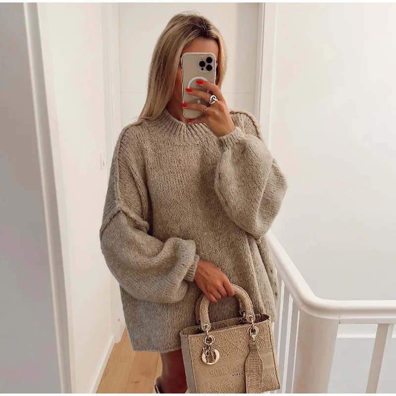 Ootddress Autumn 2025 Knit Sweater Pullover Female Loose Turtleneck Casual Patchwork Oversized Sweater Knitwear High Street Pullover