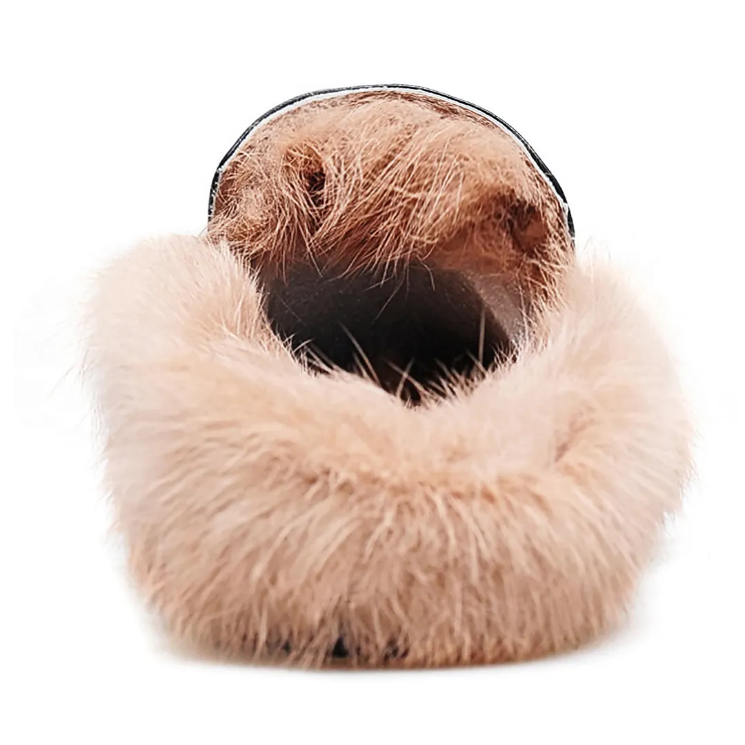 Black Tiger Pattern Rabbit Fur Flats Mules Shoes-vocosishoes