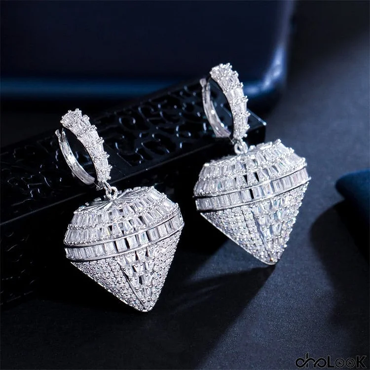 Female Glittering Luxury Silver Strawberry Shape Earrings