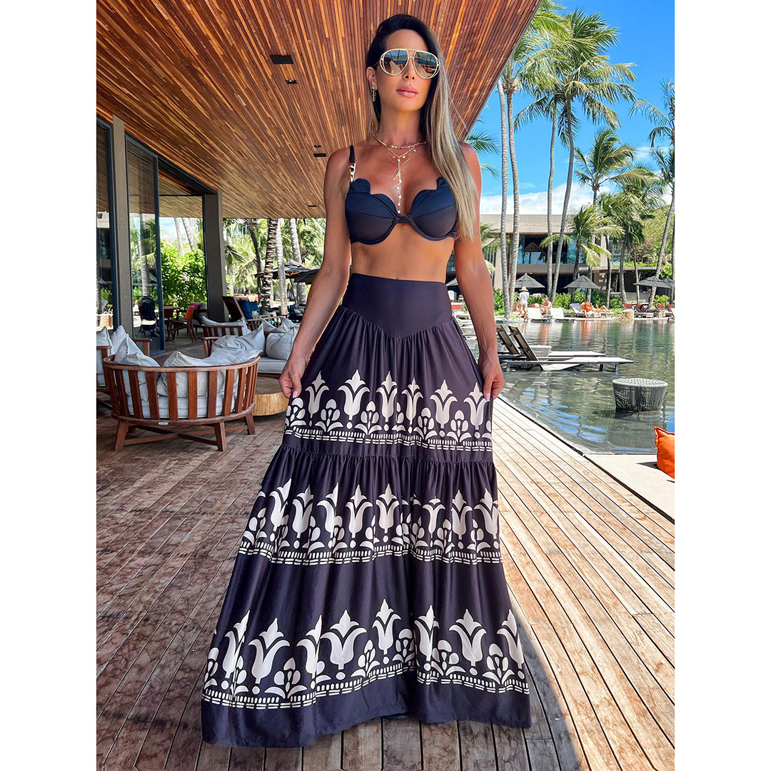 Ballifyex 2025 New Print Swimwear Cover Up Sexy Beach Dress Women Summer Ladies Crossover Tie Dress Bikini Dress Bathing Suit Beach Wear T