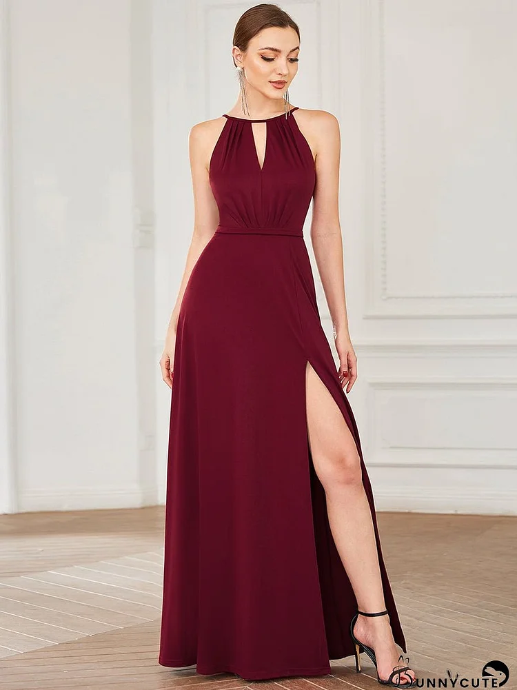 Sleeveless Hollow Out Split Wholesale Bridesmaid Dresses with A Line