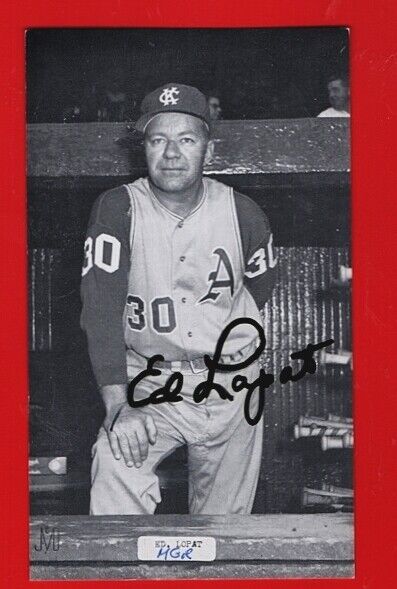 1960'S ED LOPAT-KANSAS CITY A'S AUTOGRAPHED McCARTHY POSTCARD-(d.1992)