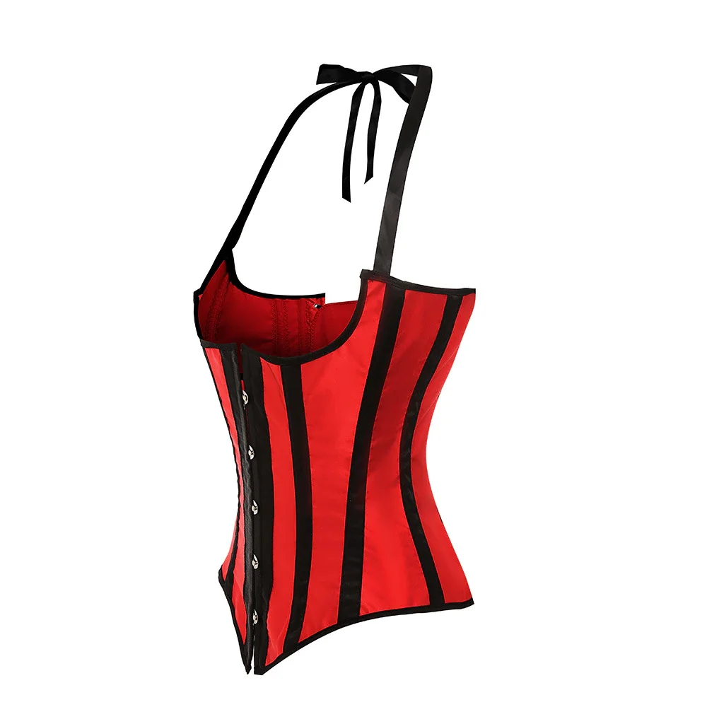 Billionm Sapubonva Underbust Corset Straps Sexy Striped Halter Corsets and Bustiers Tops Plus Size Corselet Overbust Vest Red Black White