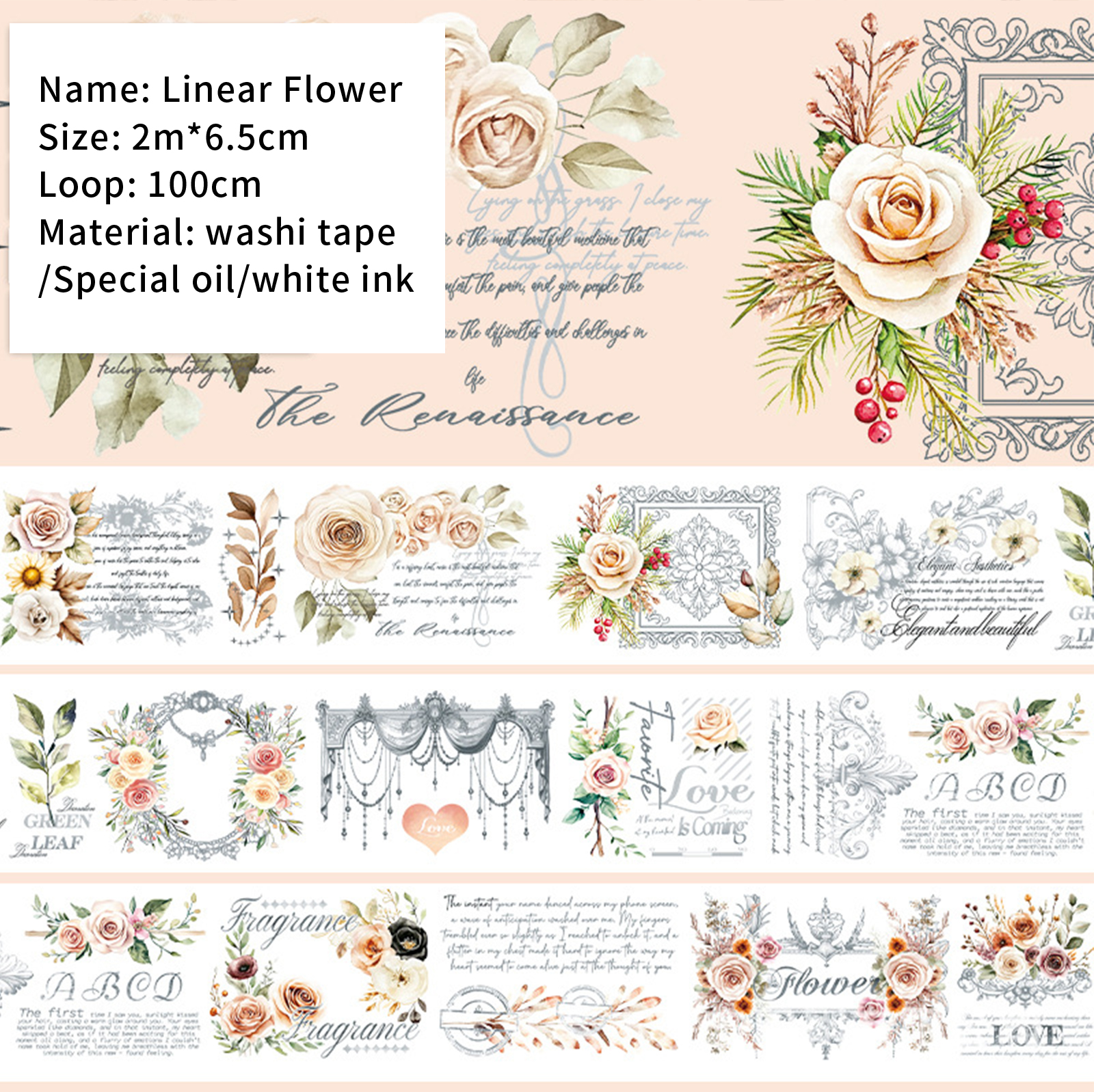 PET Tape - 200cm Vintage Flower Fairy Character Plant Butterfly 