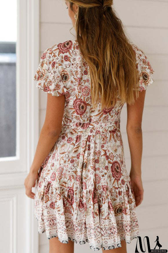 MidiSono - Sexy V-neck Maxi Printed Summer Short Dress