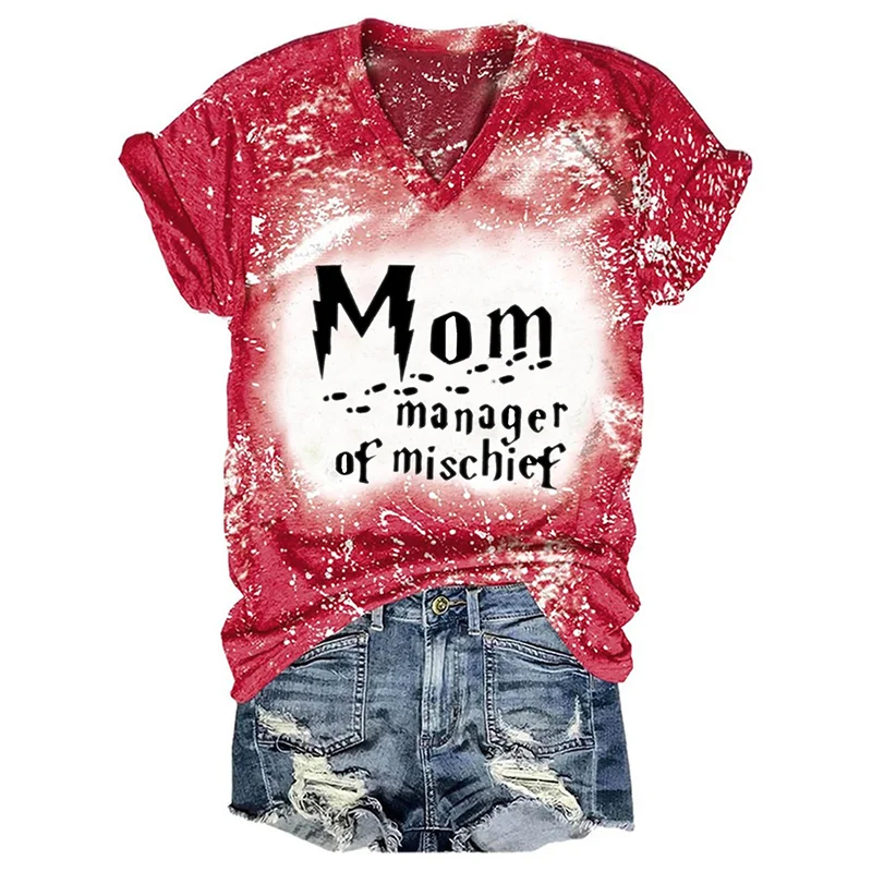 Women's Mother's Day Tie-Dye Print V-Neck T-Shirt