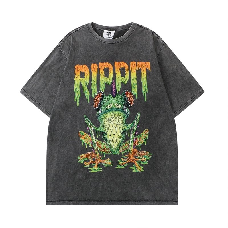 Vintage Frog Graffiti Men's Hip Hop Streetwear Short Sleeve T-shirts-VESSFUL