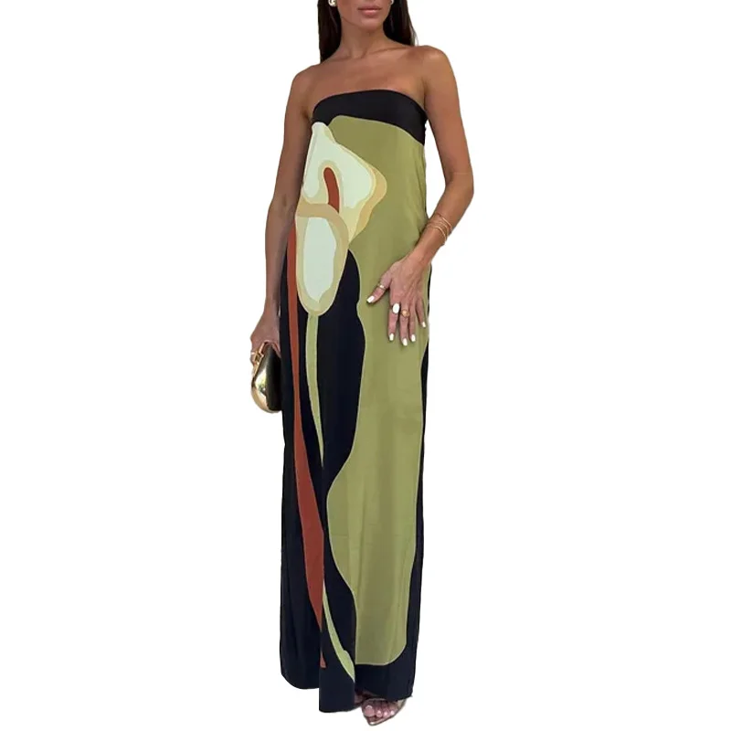 Uveng Uveng New Women's Fashion Sleeveless Off-Shoulder Avant-Garde Sexy Backback Print Winter Dress