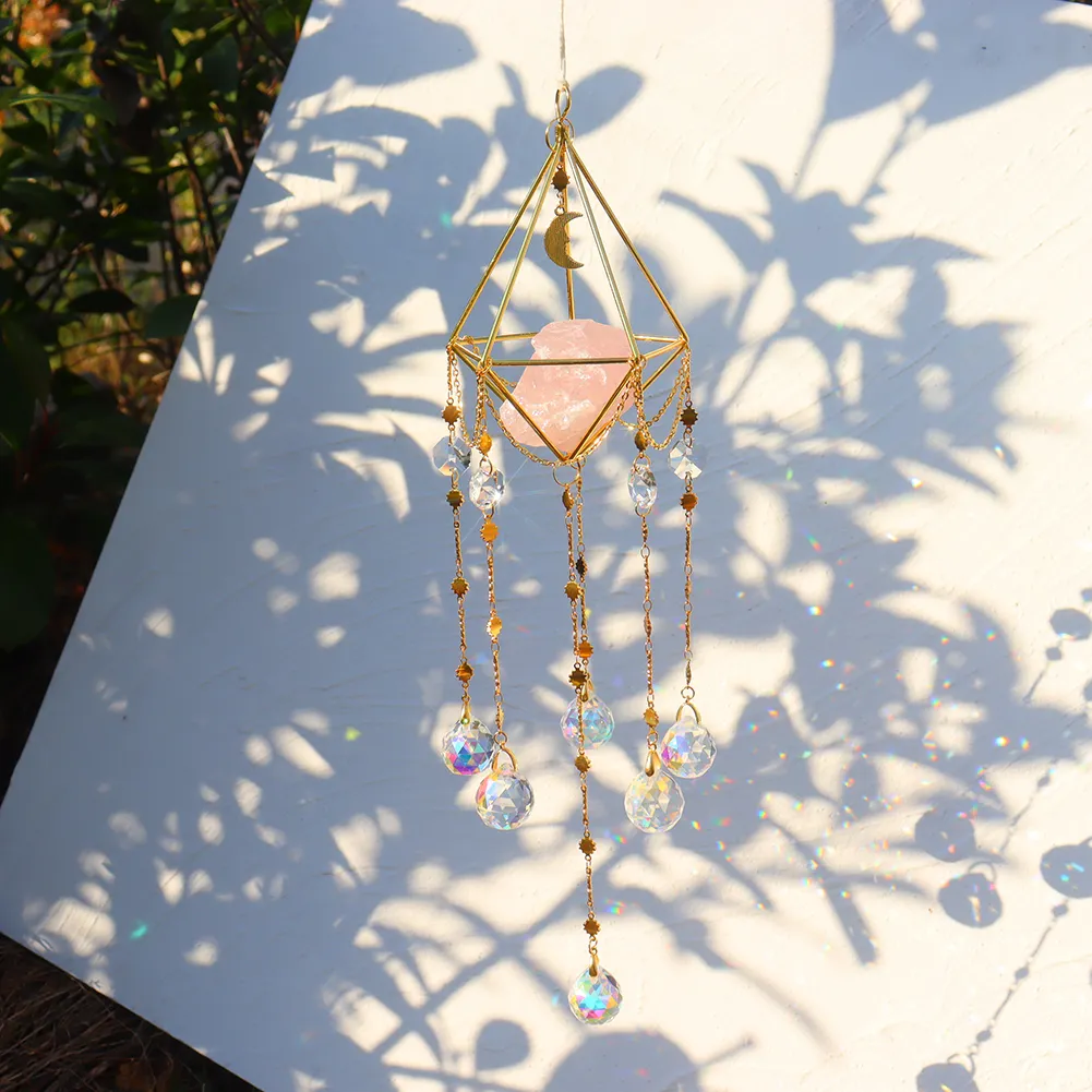 Crystal Wind Chimes Ornaments Moon Star Natural Stone Hanging Pendant Craft