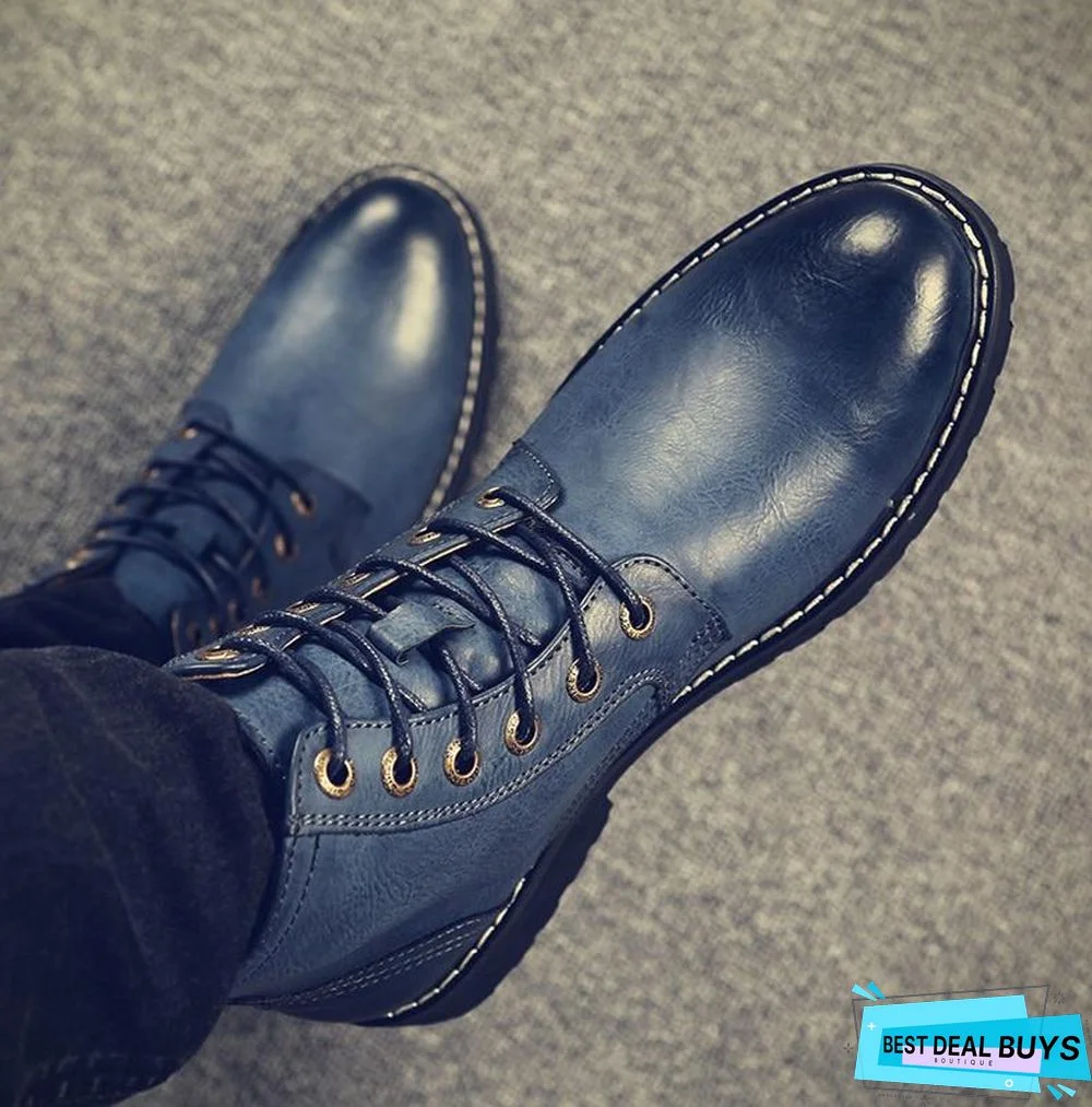 Men Genuine Leather Winter Snow Fashion Boots Pointed Toe Mid-Calf Boots For Men Ankle Non-Slip Shoes