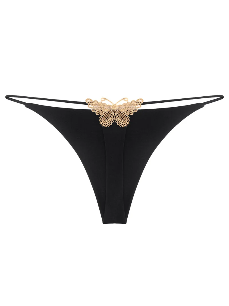 Thin Ribbon Bow Embroidered Low-rise Thong
