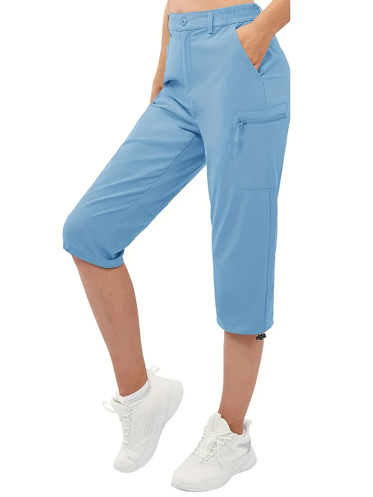 Women's Hiking Capri Pants Lightweight Stretch Quick-Dry With 5 Multi-Function Pockets Adjustable Waist & Bug-Shield Cuff For Travel Camping Climbing Fishing Outdoor Activitie