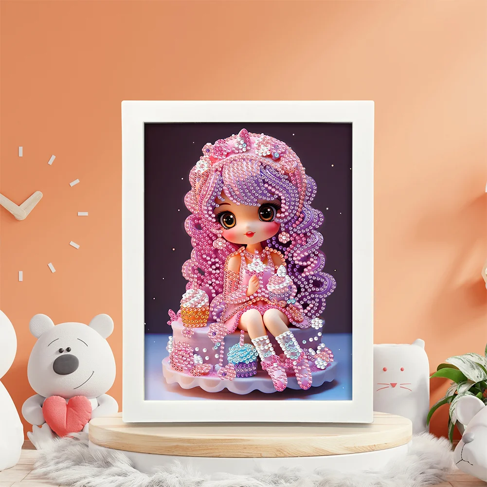 Diamond Painting - Partial Crystal Rhinestone Drill - Cartoon Girl(Canvas|15*20cm)【with Plastic Frame】