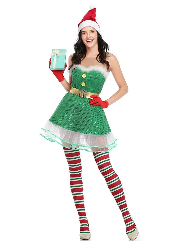 Womens Elf Costume Dress For Christmas-elleschic