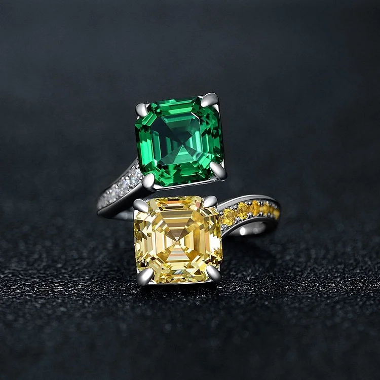 Yellow and Green Double Diamond Open Ring 5ct 