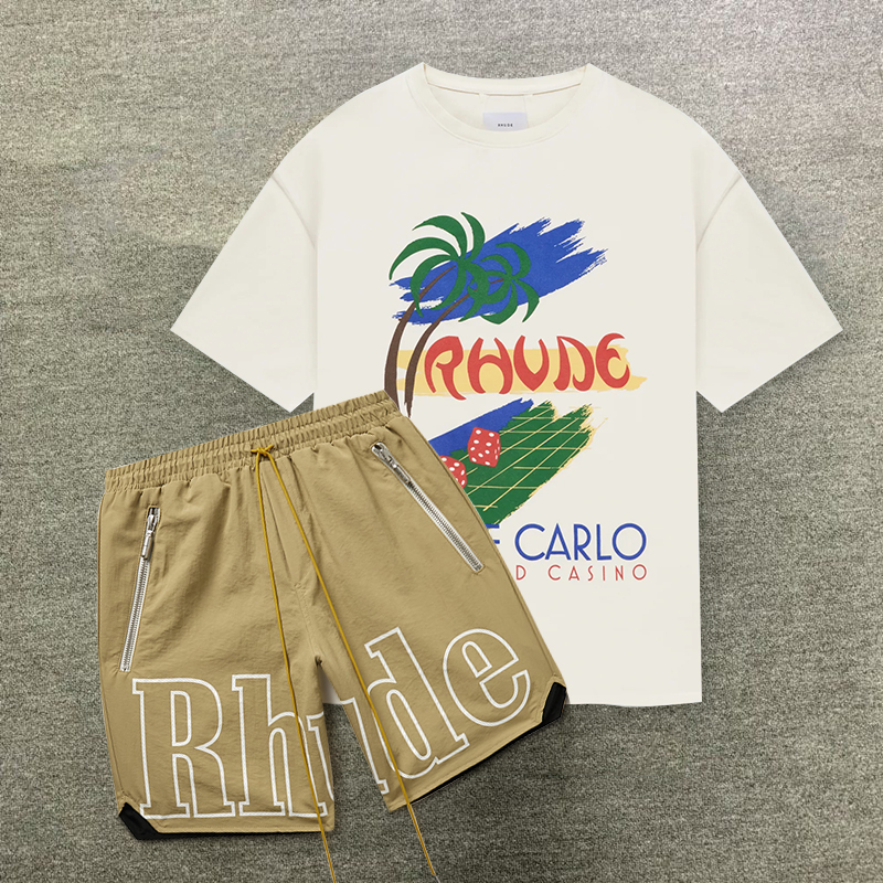 1:1 Higher Version Rhude Hawaiian Coconut Tree T-Shirt And Shorts Co-Ord