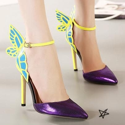 Yellow/Purple/Black Sweet Butterfly High Heel Sandals SP14082