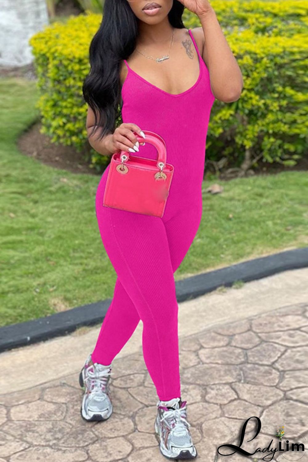 Grey Sexy Casual Sportswear Solid Backless Spaghetti Strap Skinny Jumpsuits