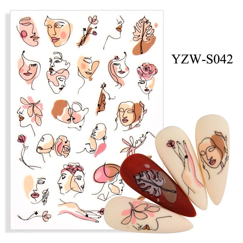 Sexy Lady Shaped Fashion Nail Sticker Geometric Abstract Line Nails Inspired Decals Art 3D Adhesive Sliders Manicure Accessory-Nail Inspo