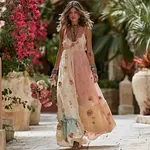 Women's Bohemian Rose Floral Pattern Casual Vacation Long Dress - Image 2