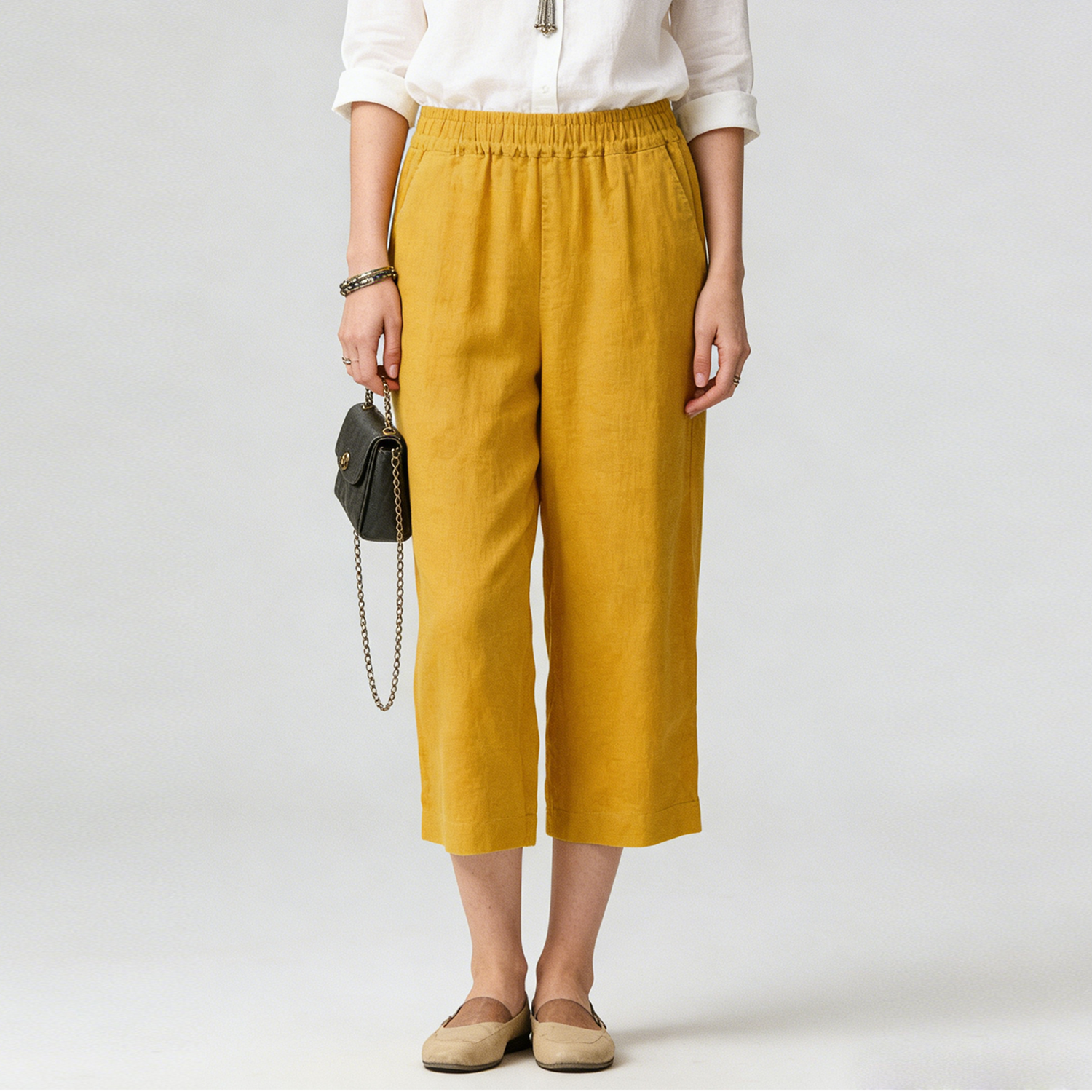 100% European Linen Pants High-Rise REAL SILK LIFE