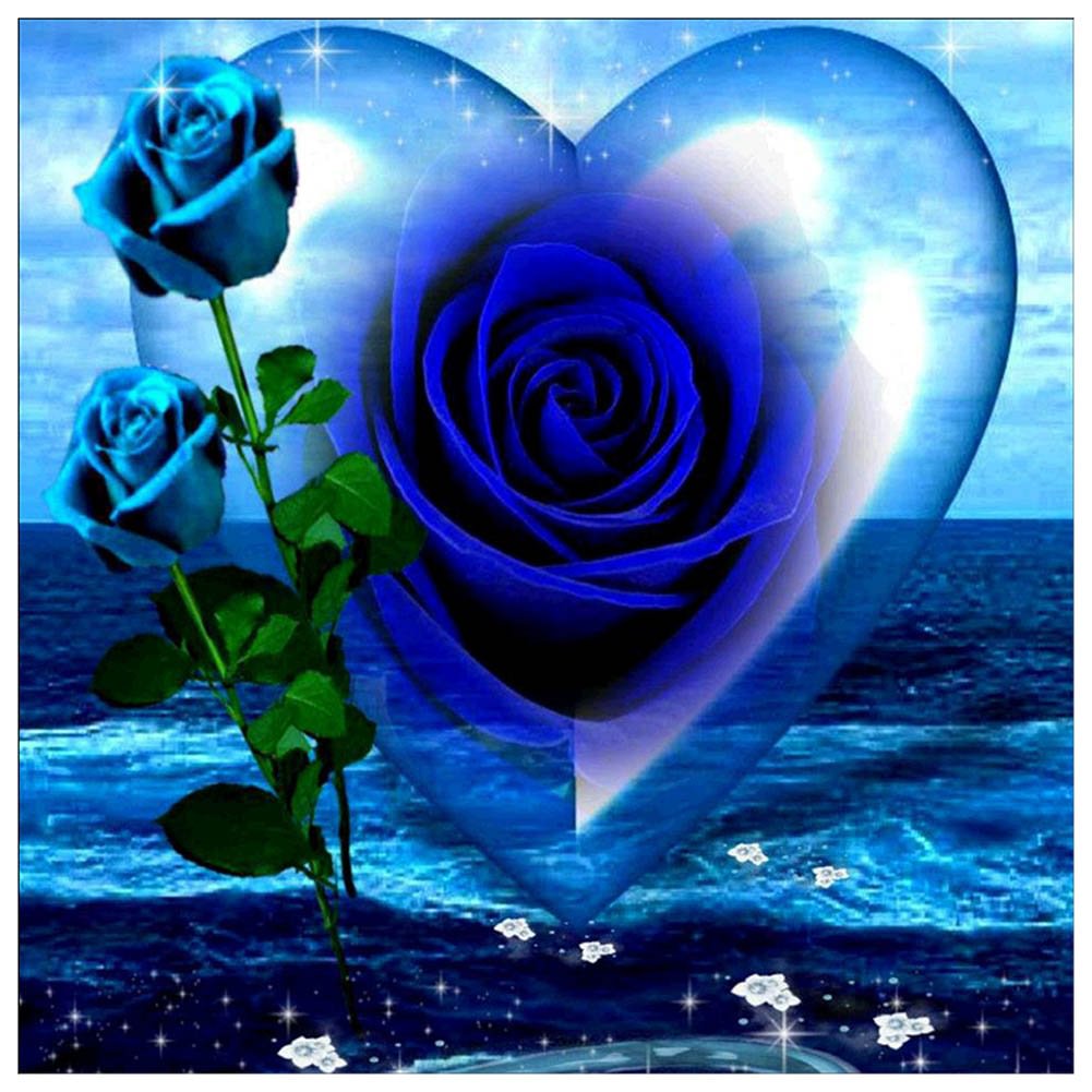 Blue Rose Heart - Full Round - Diamond Painting