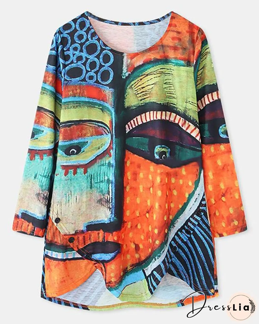 Casual Round Neck Loose Fit Graffiti Blouses