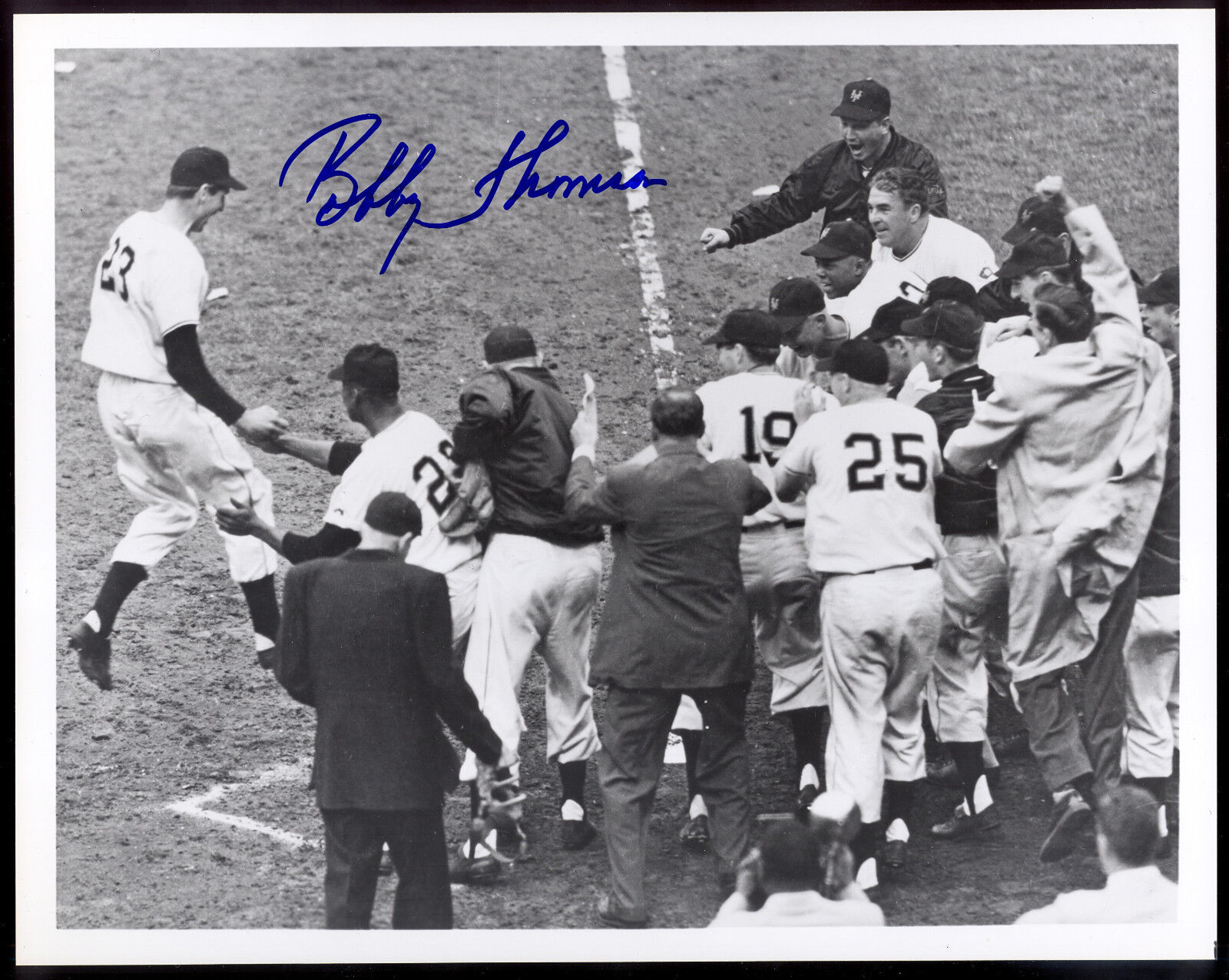 NEW YORK GIANTS BOBBY THOMSON Crossing Home Autograph Signed 8x10 Photo Poster painting Ticket