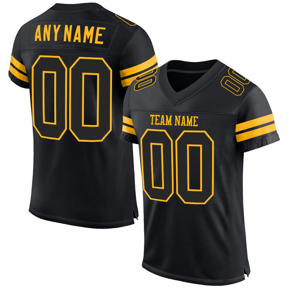 Custom Black Black-Gold Mesh Authentic Football Jersey | captainssportss.com