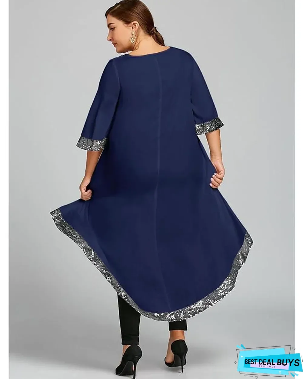 Women's Swing Dress Midi Dress - 3/4 Length Sleeve Solid Color Clothing Spring & Summer Plus Size Casual White Black Blue Wine Navy Blue White Dresses