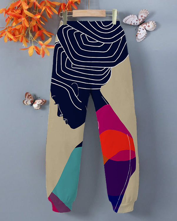 Women's Daily Casual Simple Line Art Painting Printed Loose Long Sweat Pants