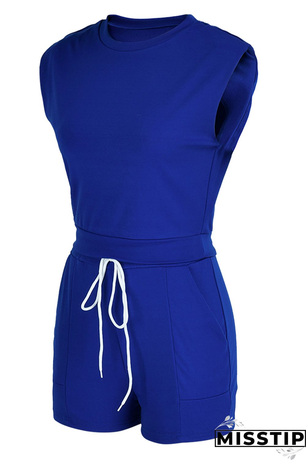 Blue Fashion Casual Solid Basic O Neck Short Sleeve Two Pieces