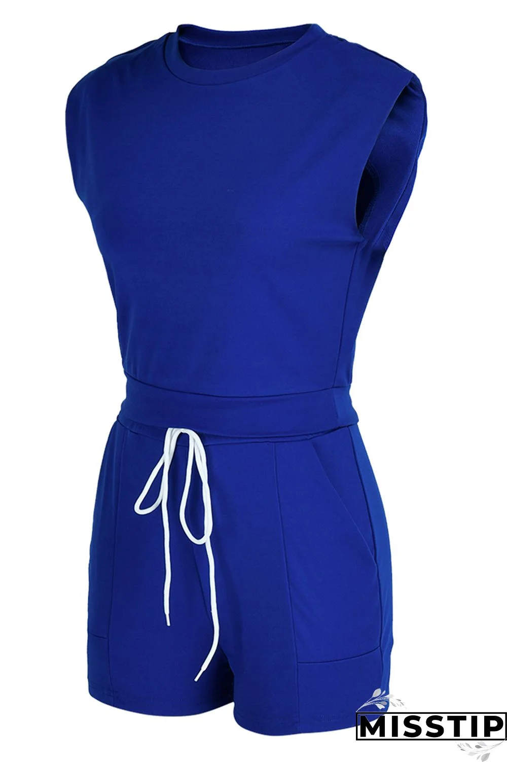 Blue Fashion Casual Solid Basic O Neck Short Sleeve Two Pieces