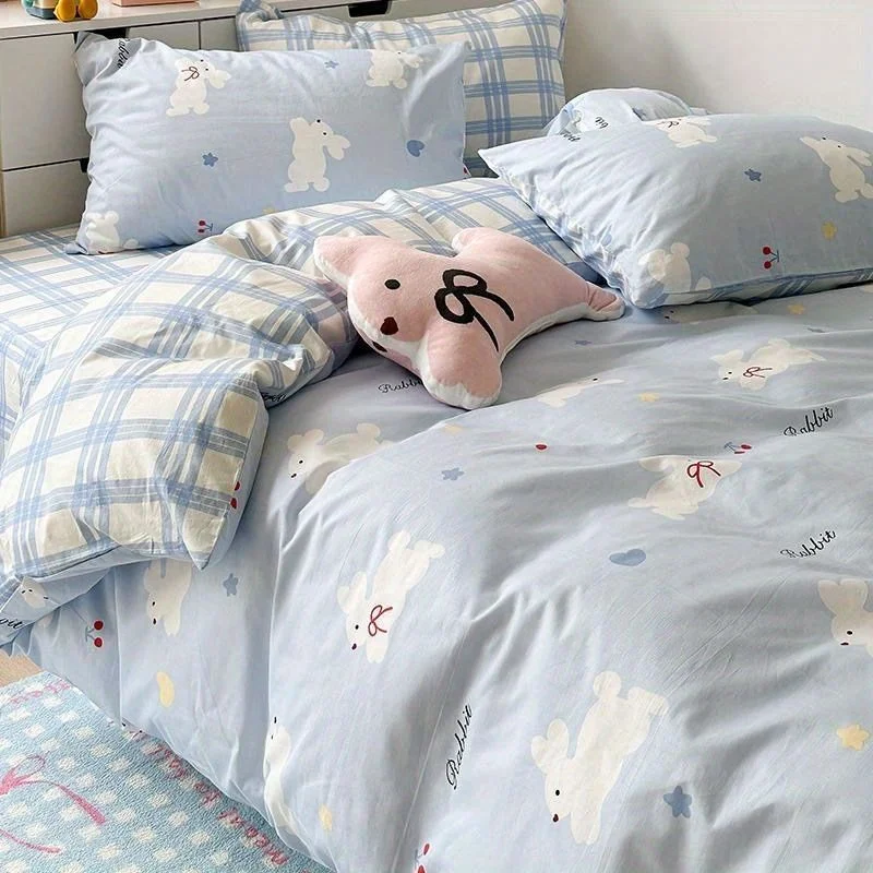 Aonga Cute Cartoon Duvet Cover Set No Filler Ins Full Queen Size Comforter Cover Sheet Pillowcase Skin-friendly Girl Home Bedding Set aonga