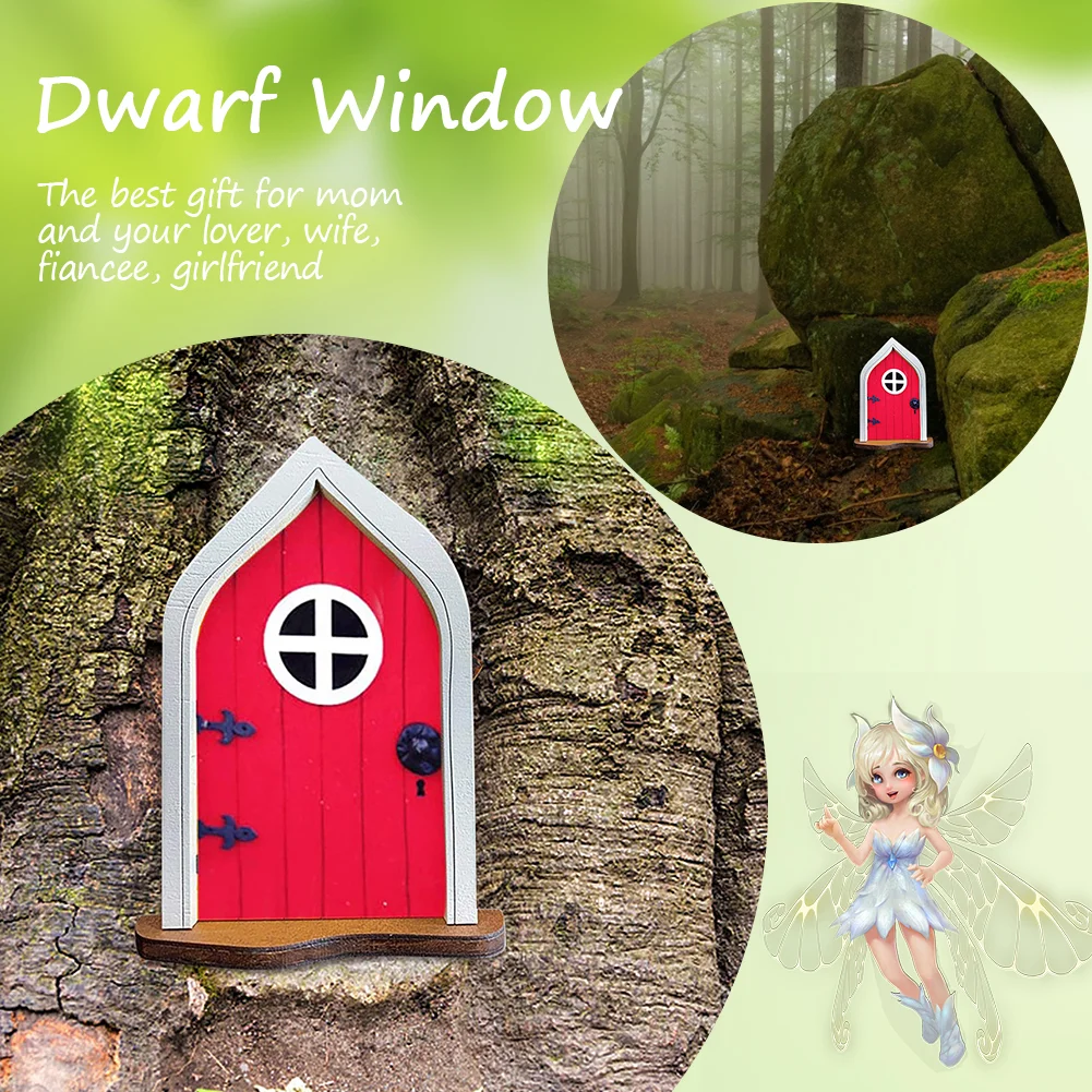 Wooden Miniature Fairy Dwarf Window Door Tree Yard Gnome Sculpture (D)