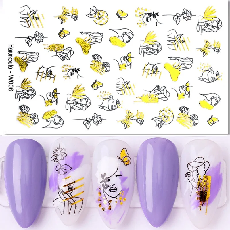 1 Sheet iridescent Nail Sticker Black leave 3D Transfer Beautiful Nail Decals Decoration Summer Popupar DIY Nail Design