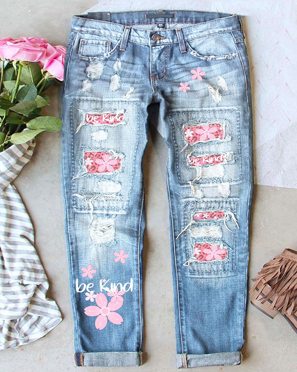 BE KIND SAKURA PATCHWORK RIPPED JEANS