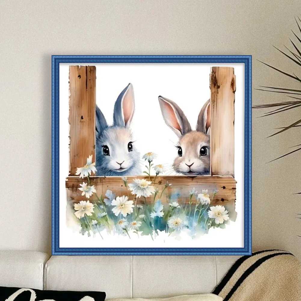DIY Stamped Cross Stitch 11CT Full Embroidery 50*50cm - Flowers And Rabbits