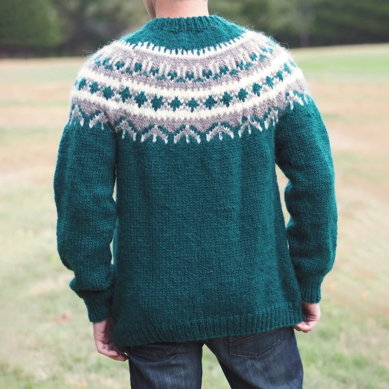 Men'S Vintage Knitted Jacquard Crew Neck Sweater