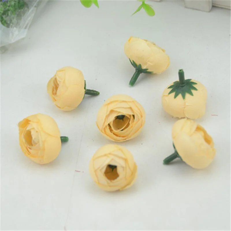 50pcs 2.5cm Artificial Small Silk Tea Buds Flower Heads For Home Wedding Decoration DIY Handmade Simulation Fake Flowers