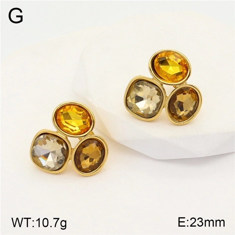 1 Pair Elegant Cute Shiny Geometric Round Inlay 304 Stainless Steel Rhinestones Glass Stone 18K Gold Plated Ear Studs