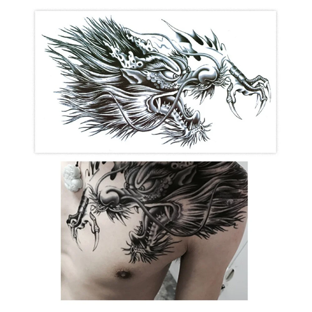 Tattoo Stickers Cross Wings Chest Dragon Head Double Sided Buddha Flower Font Tattoo Temporary Tattoo Sticker Fast Rock Tattoo
