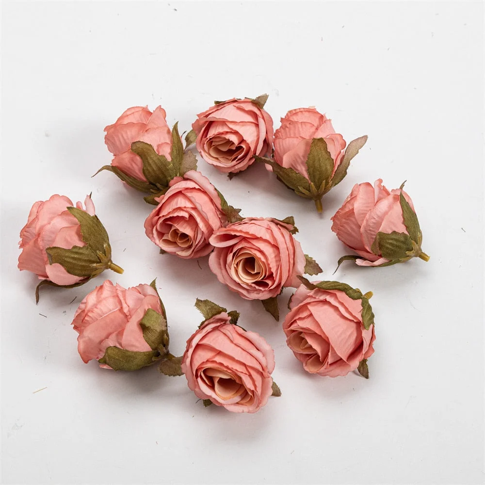 Nanairo 10pcs 3.5cm Retro Artificial Canvas Rose Flower Head Home Wedding Party Decora Christmas Craft Accessories Fake Flowers
