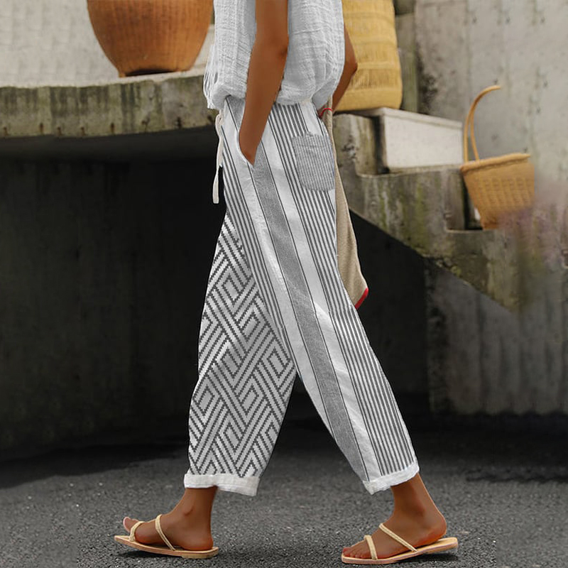 Comstylish Geometric Print Loose Casual Pants